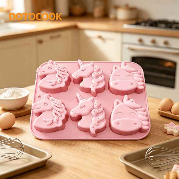 TEMU DOTOCOOK Silikonová forma na dort s 6 přihrádkami, růžový jednorožec, roztomilé formy na cukrovinky a čokoládu, snadno vyklápěcí pečicí nástroj