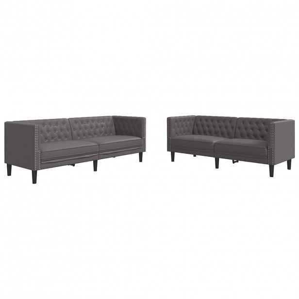 vidaXL 2dílná sedací souprava Chesterfield šedá umělá kůže