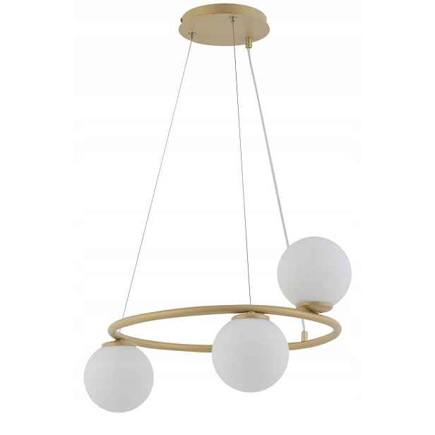 Dekorativní závěsná lampa zlatá kulatá 48 cm, skleněné bílé koule 3 body Sigma