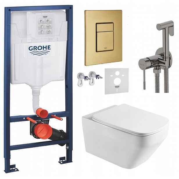 Wc Set Stelaz Grohe Wc Mísa Tornado Tlačítko Zlatá baterie grafit