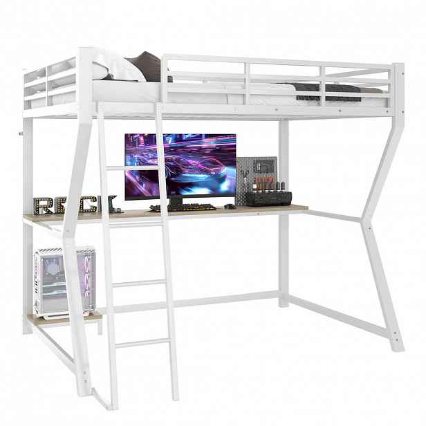 FLIEKS VYVÝŠENÁ POSTEL 90x200cm LED PC Stůl USB Bílá