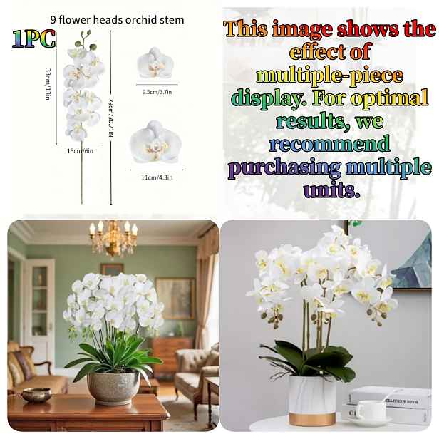 TEMU 1 Umělá kytice bílých orchidejí Phalaenopsis - Elegantní, nenáročná na údržbu, dlouhotrvající dekorace, vhodná na svatby, do domácnosti,