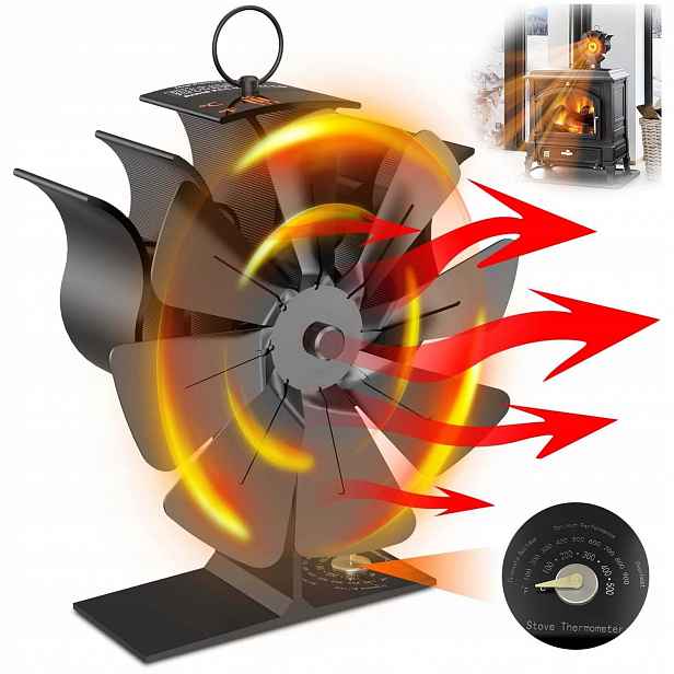 Teplovzdušný Krbový Ventilátor, Termoelektrický Větráček, 8 Lopatek