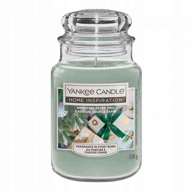 Yankee Candle Dárkový papír Borovice, Vánoční velká vonná svíčka 538 g