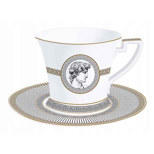 Šálek 350 ml podšálek motiv Versace italský, bílý, elegantní jako dárek