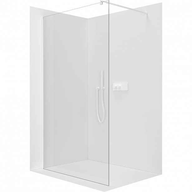 Sprchová zástěna Walk-in Onyx Round L/P - 8 mm - kulatá vzpěra - bílá matná, transparentní sklo - 40x200 cm