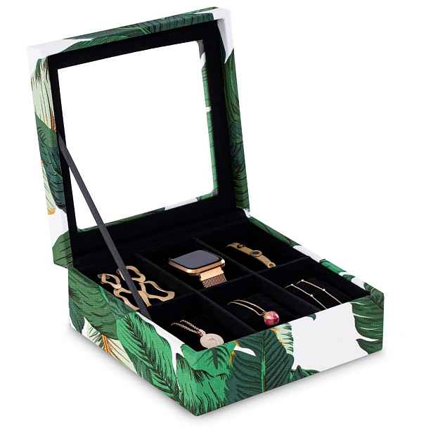 AmeliaHome Šperkovnice Glasen s listy, velikost 18x18x7