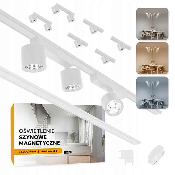 Magnetické kolejnicové osvětlení 2x Lišta 1m 2x2x7W a 4x7W bílé 5 let gwa