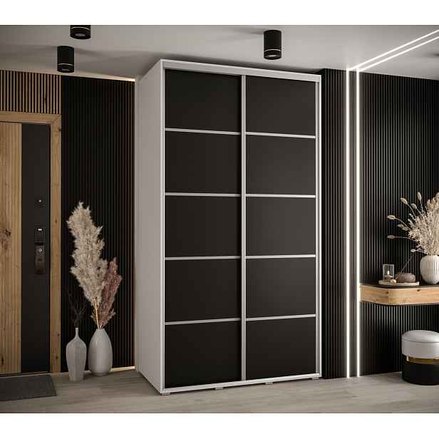 Šatní skříň YVONA 4 - 130/60 cm, bílá / černá / stříbrná