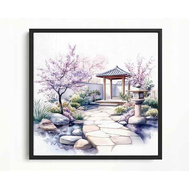 Obraz Rama American Box Akwarela Japonia Ogród Višeň Sakura Kwiaty 60x60