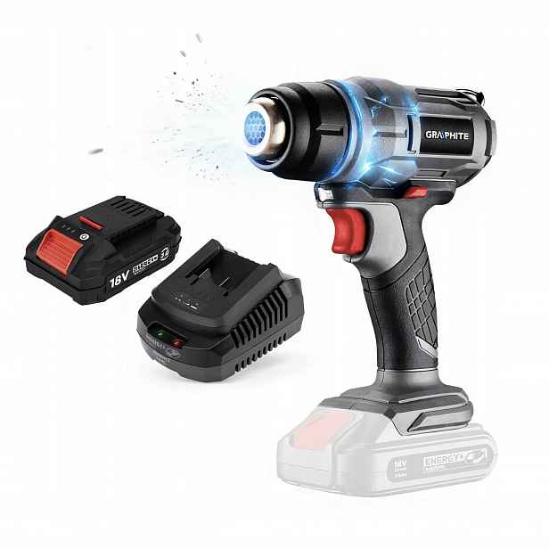 Graphite Horkovzdušná Pistole Akumulátor 2AH 18V Sada Rozsah Teplot 550°C 58G082