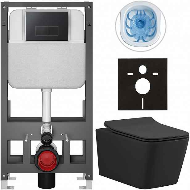 Kompletní WC set Basic/Forte - černá matná - WC tlačítko Modulo/Černá - volně stojící - předstěnová instalace - 51x36 cm