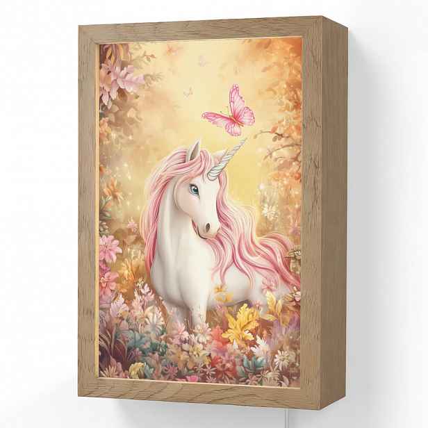 OnlyWow NÁSTĚNNÁ LAMPA Jednorožec - Květiny - Motýl - Růžová 20x30 cm