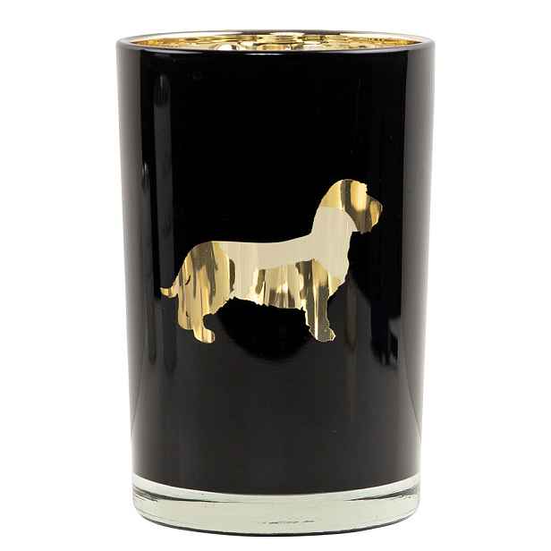 Černý skleněný svícen s jezevčíky Dachshund  L - Ø 12*18 cm Mars & More