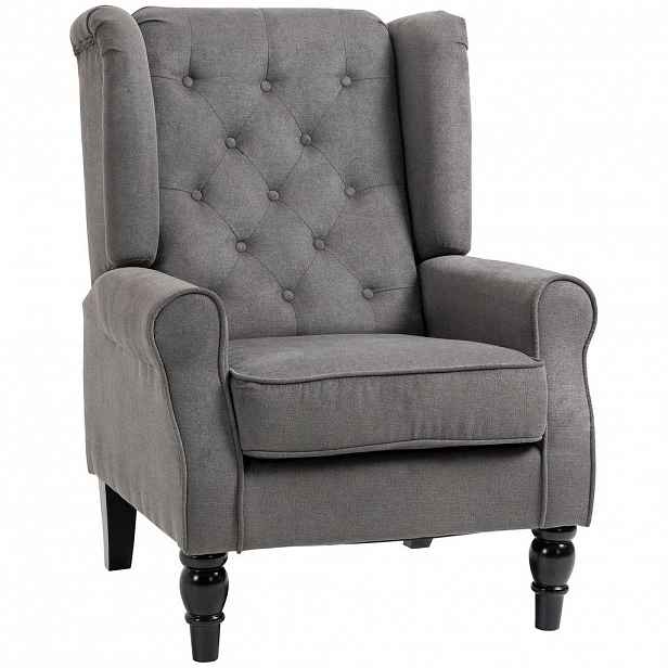 HOMCOM JEDNOMÍSTNÉ KŘESLO s prošíváním Relaxační křeslo Jednomístné křeslo Dřevěné nohy Polyester Tmavě šedá