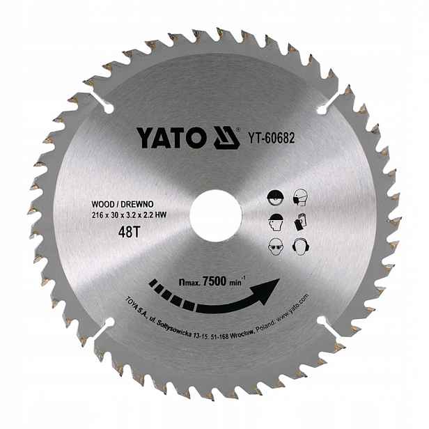 Kotoučová pila na dřevo Yato YT-60682 216x30x2,2 mm T48 s vidlicí