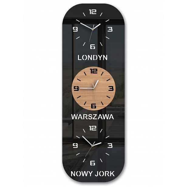Nástěnné hodiny 3 Časová Pásma – personalizace 60 x 22 cm – tichý mechanismus