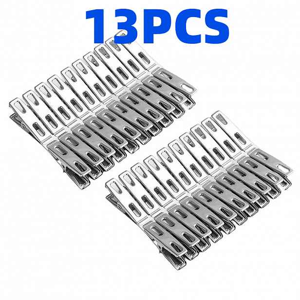TEMU 13 ks Odolné nerezové kolíčky na prádlo, protiskluzové, větruodolné, nerezové klipy na prádlo, kovové klipy odolné proti korozi pro vnitřní i