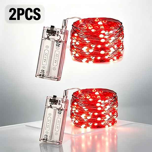 TEMU Balení 2 ks, 3 metry 118 palců, Vnitřní DIY dekorace Červený LED světelný řetěz, Narozeniny, Vánoce, Halloween, Vyznání lásky, Žádost o ruku,