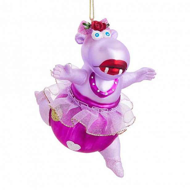 HANG ON Skleněná ozdoba hrošice baletka