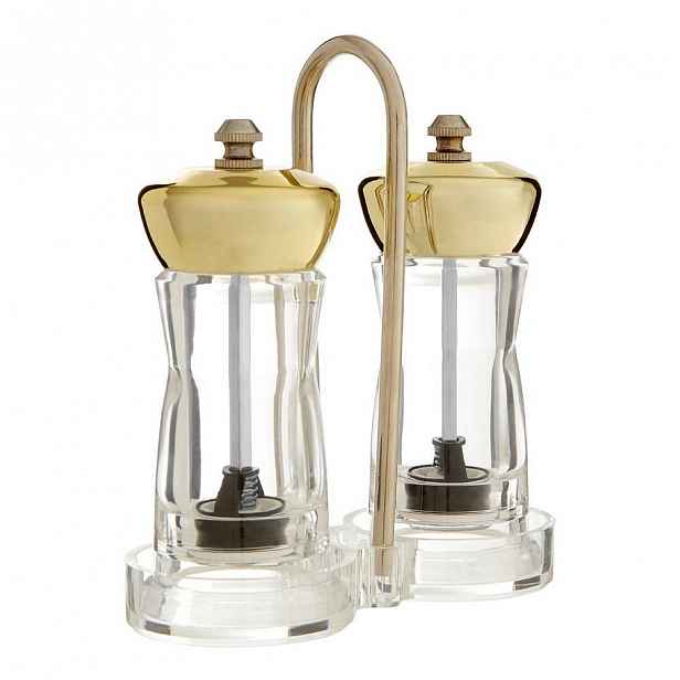 Set mlýnku na sůl a pepř s detailem zlaté barvy se stojanem Premier Housewares Mill