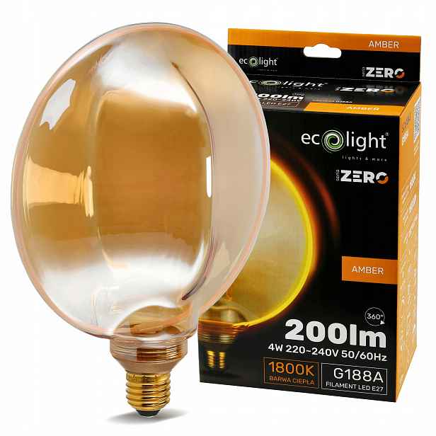 Dekorativní Led žárovka E27 4W 200lm G188 Amber Retro Dekorativní Série Zero