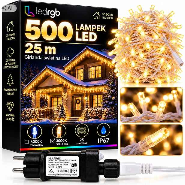 Lampičky Rampouchy 25 m 8 Režimů Záclona Bílá Teplá 3000K Venkovní 500LED Flash