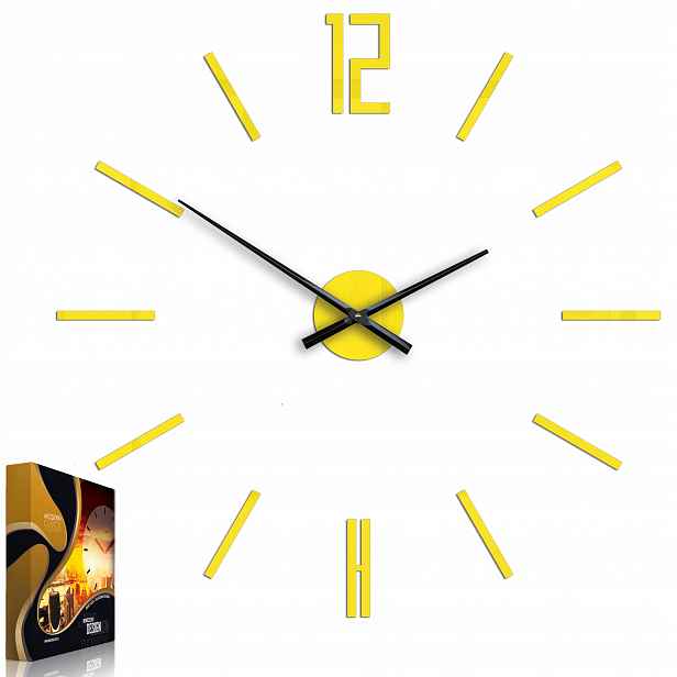 Nástěnné hodiny v moderním akrylovém stylu Carlo Yellow Kulatý Křemenné