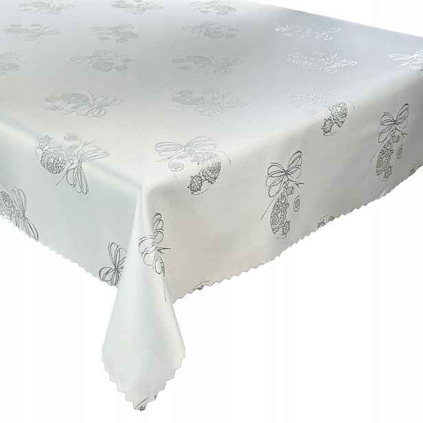 Oboustranný ubrus odolný proti skvrnám Vánoční koule Bílý Stříbrný 110 x 200 cm