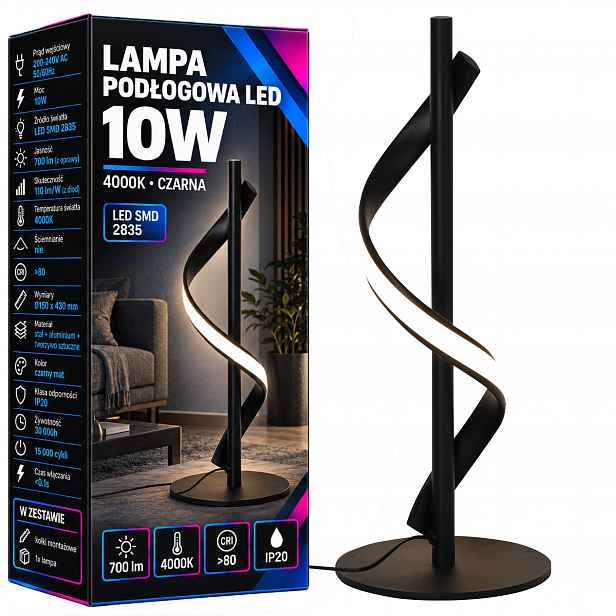 Stojací Led lampa 10W 700lm 4000K Černá Matná 43cm Moderní výp