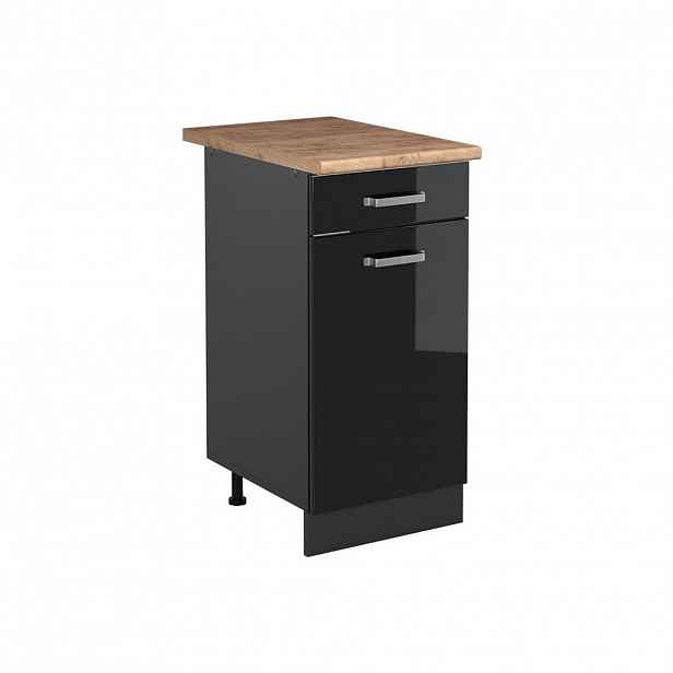 Vicco SPODNÍ SKŘÍŇKA KUCHYŇSKÉ LINKY R-Line, Černý vysoký lesk/Antracit, 40 cm pracovná doska Dub Goldkraft