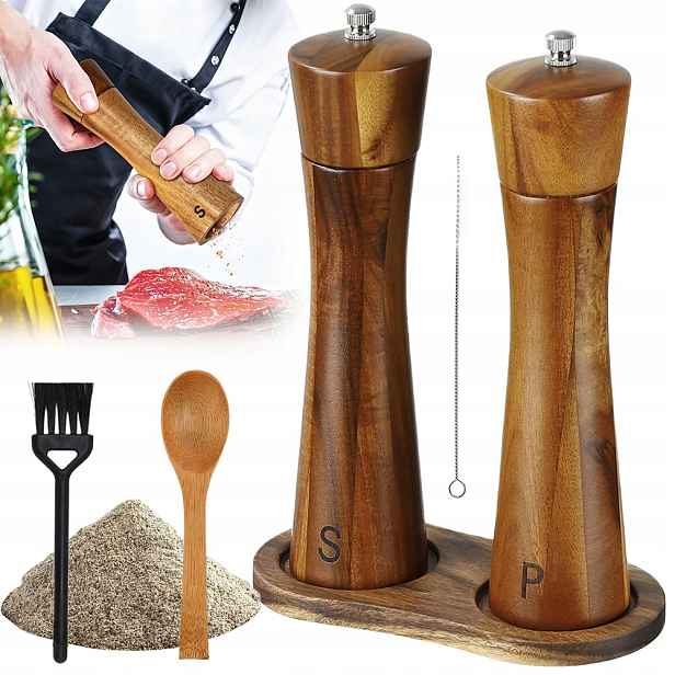 2x Ruční Mlýnek Na Pepř A Sůl Dřevěný Mlýnek Ergonomia