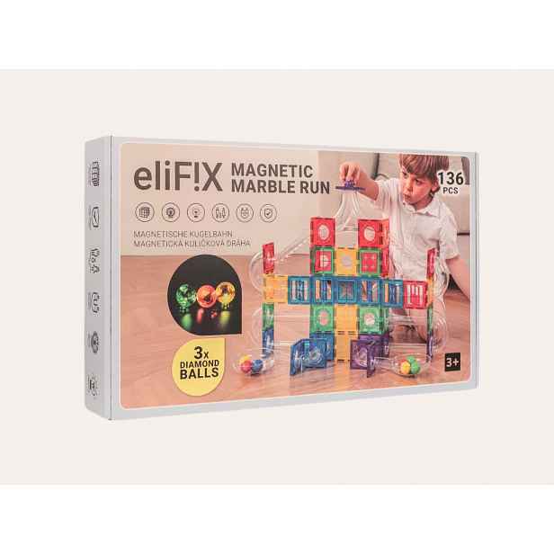 Magnetická stavebnice EliFix fresh - kuličková dráha 136 ks + svítící kuličky (poškozená krabice)