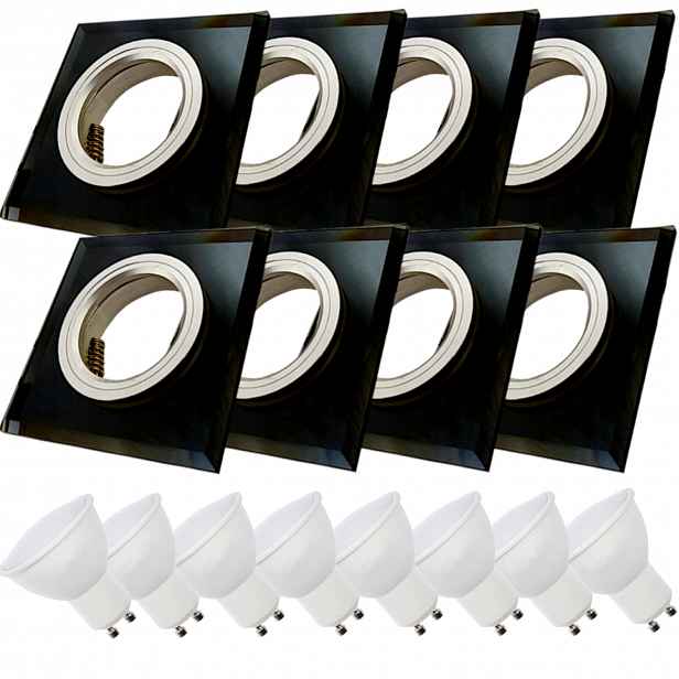 8x Černá Skleněná Stropní Lampa Halogenové Svítidlo Led Žárovky 3W