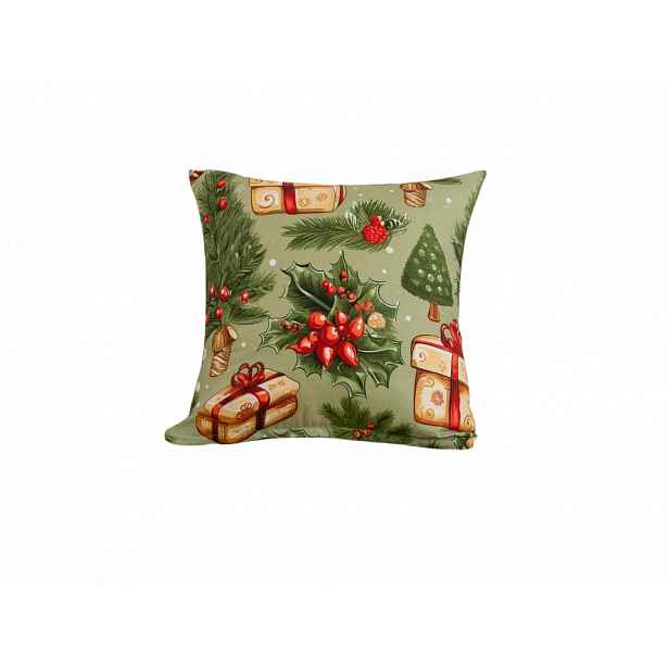 Povlak na polštář z mikrovlákna CHRISTMAS PRESENTS 45x45 cm, zelený