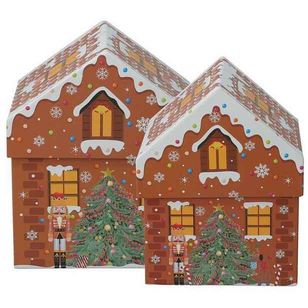 Sada vánočních dárkových krabic Cookie Houses, 2 ks, hnědá