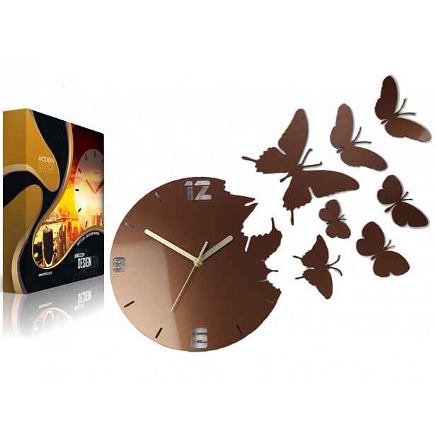Nástěnné hodiny Motýli Metallic Copper Styl 7 Motýlů