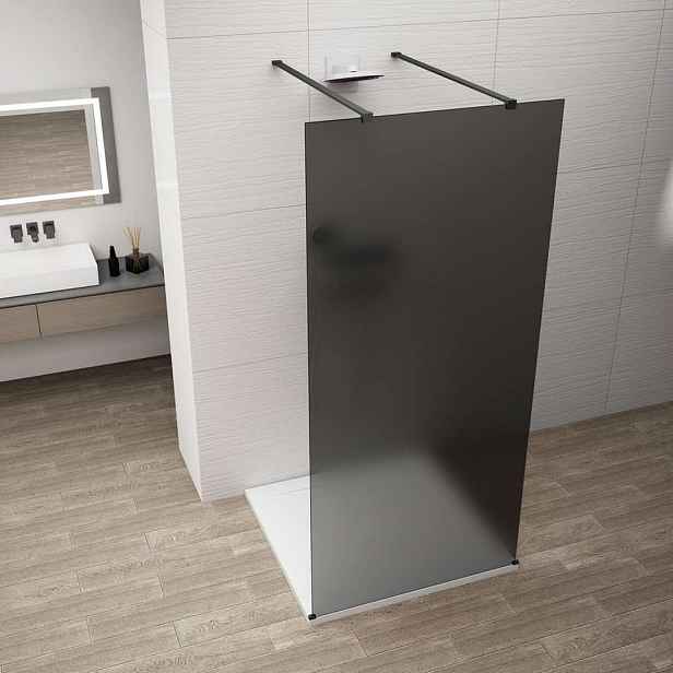 Polysan Esca - Sprchová stěna Walk-In 120x210 cm, Antidrop, kouřové matné sklo/matná černá ES1412-06
