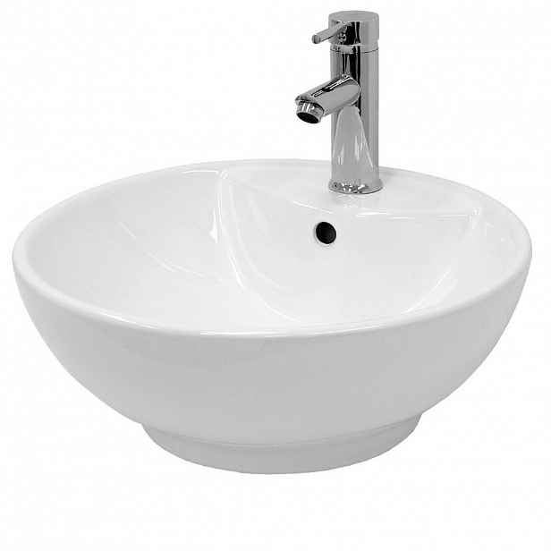 ECD-Germany UMYVADLO Ø 455 x 185 mm, kulaté, keramické, bílé, se stahovací sadou, stříbrné