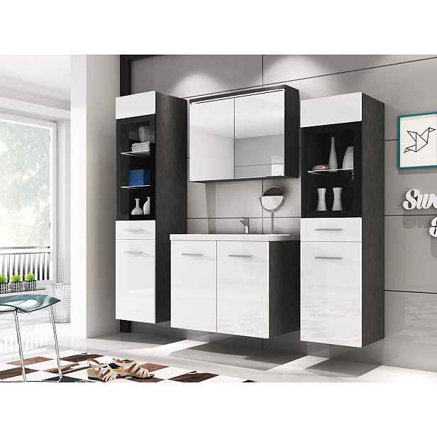Koupelnová sestava s LED osvětlením YUKO 2 - matera / lesklá bílá
