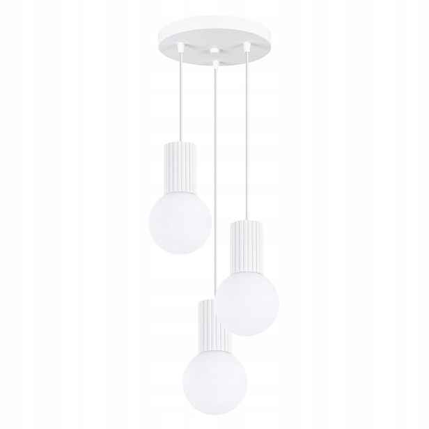 Sollux Závěsná lampa bílá kulatá trojitá rýhovaná skleněná bílá koule
