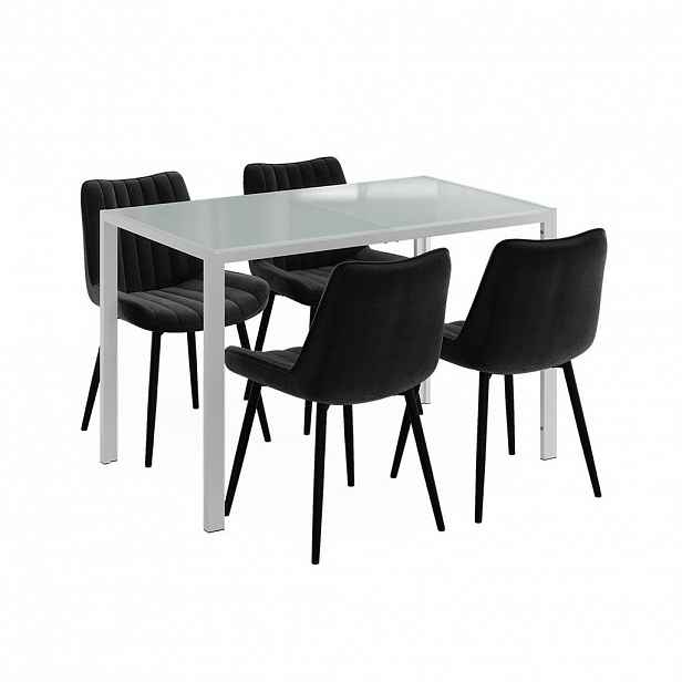 Vicco JÍDELNÍ STŮL SESTAVA Grand, Bílá, 120 x 70 cm se 4 židlemi (černé)