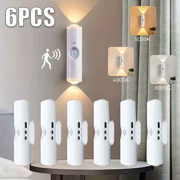 TEMU 6 kusů, LED nástěnná světla s indukčním LED katovým okem, nástěnné osvětlení s pohybovým senzorem, USB dobíjecí, reflektor s detekcí lidského