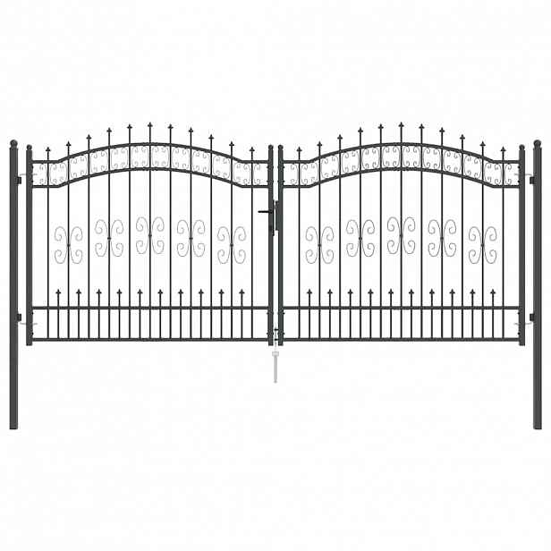 vidaXL Brána s hrotem KAMPEN 305 x 125 cm Ocel Šedá Zamykatelné