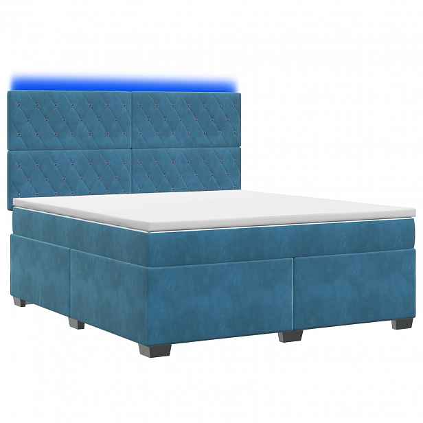 vidaXL Postel boxspring s matrací s LED pásky Modrá 140 x 200 cm Samet