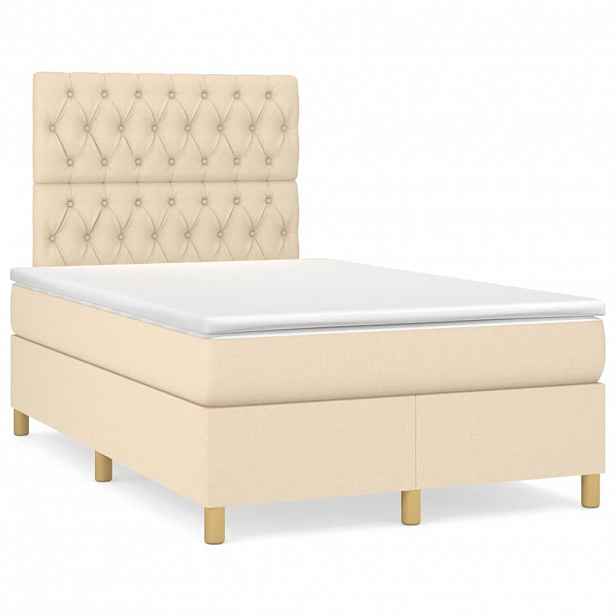 vidaXL Box spring postel s matrací krémová 120x200 cm textil