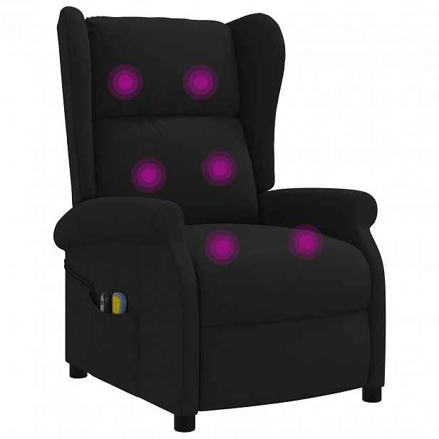 vidaXL Křeslo pro odpočinek s elektrickou masáží a křídly Černá Textil
