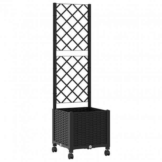 vidaXL Zahradní truhlík s treláží a koly Černá 40 x 40 x 146 cm PP