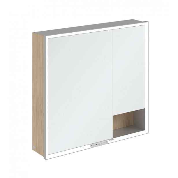 Villeroy & Boch My View+ - Zrcadlová skříňka s LED osvětlením 80x75x17 cm, 2 dvířka, Nordic Oak/šedá A48180VJ