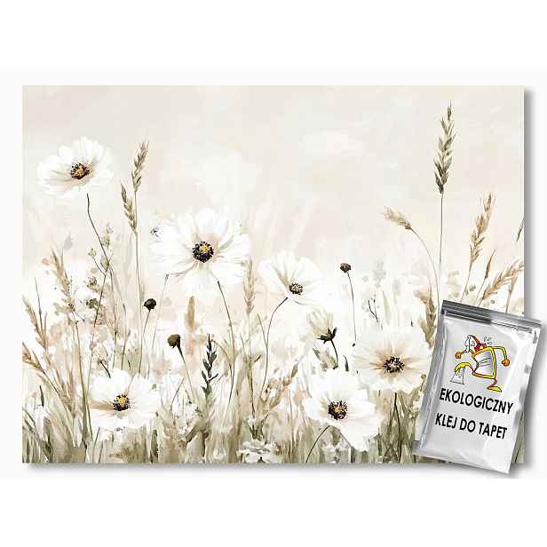 Fototapeta Flizelina Příroda Zahrada Louka Květiny Béžová Bílá Boho 312x219 130g